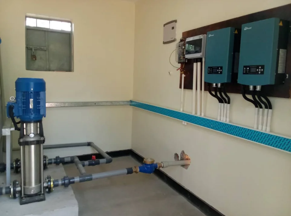 Pump room installation at a solar pumping site