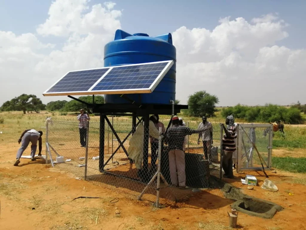 Water tank at a solar pumping site