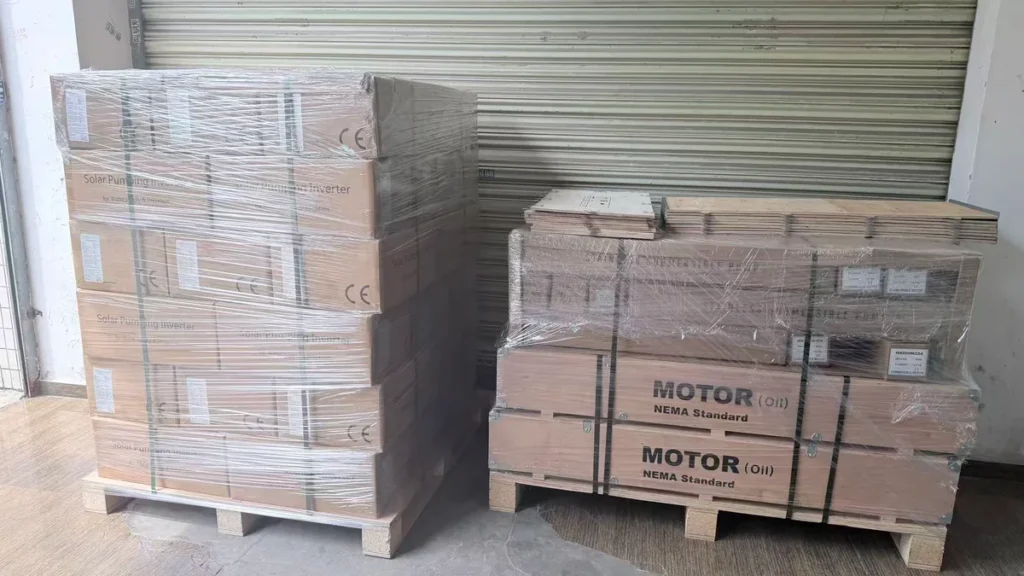 Equipment packed in wooden crates for dispatch